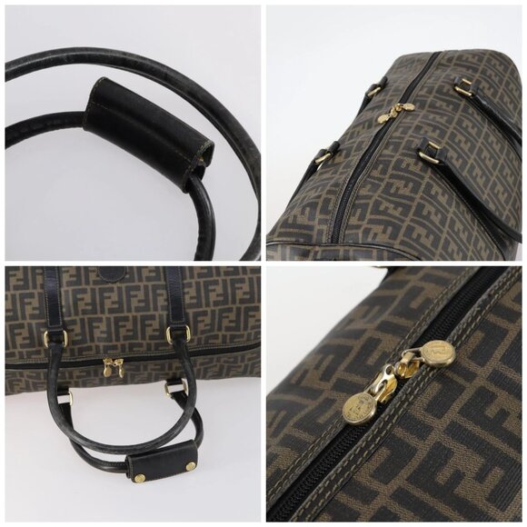 FENDI Zucca Canvas Boston Bag PVC Black Brown Auth 144233 - Picture 16 of 16